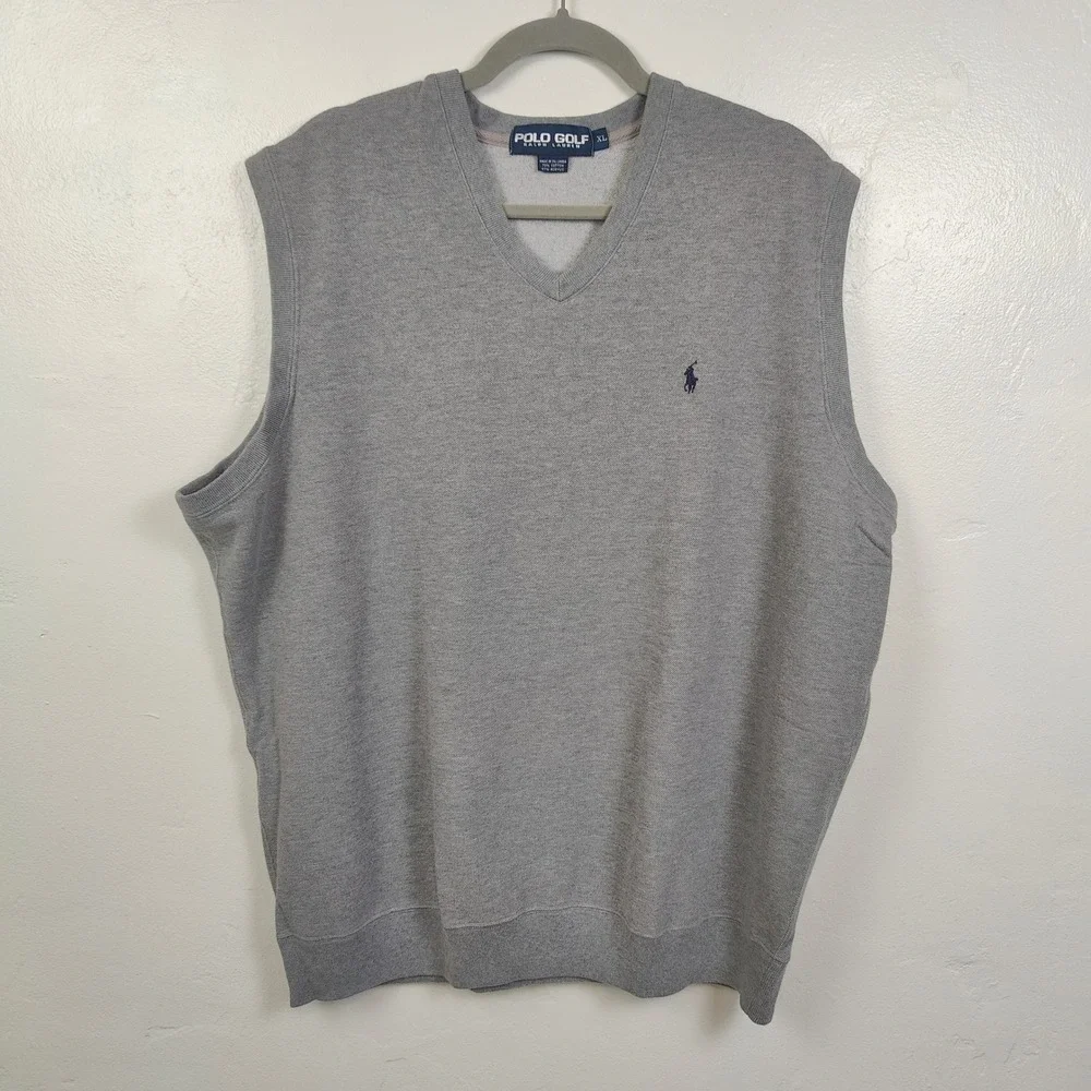 Vintage Polo‎ Golf Ralph Lauren Vest Mens XL Grey V-Neck Sweater Golfcore Preppy